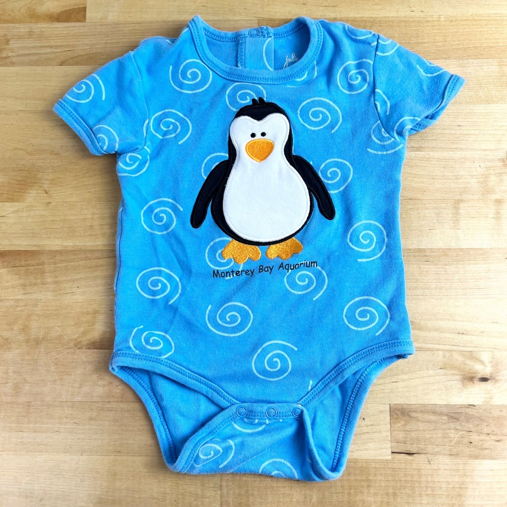 Monterey Bay Aquarium Baby Julie + Joe Bodysuit‎ Size 18M Blue Penguin Peekaboo